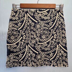 Francesca's Mi Ami XS Navy Blue White Eyelet Floral Embroidered Zip Mini Skirt